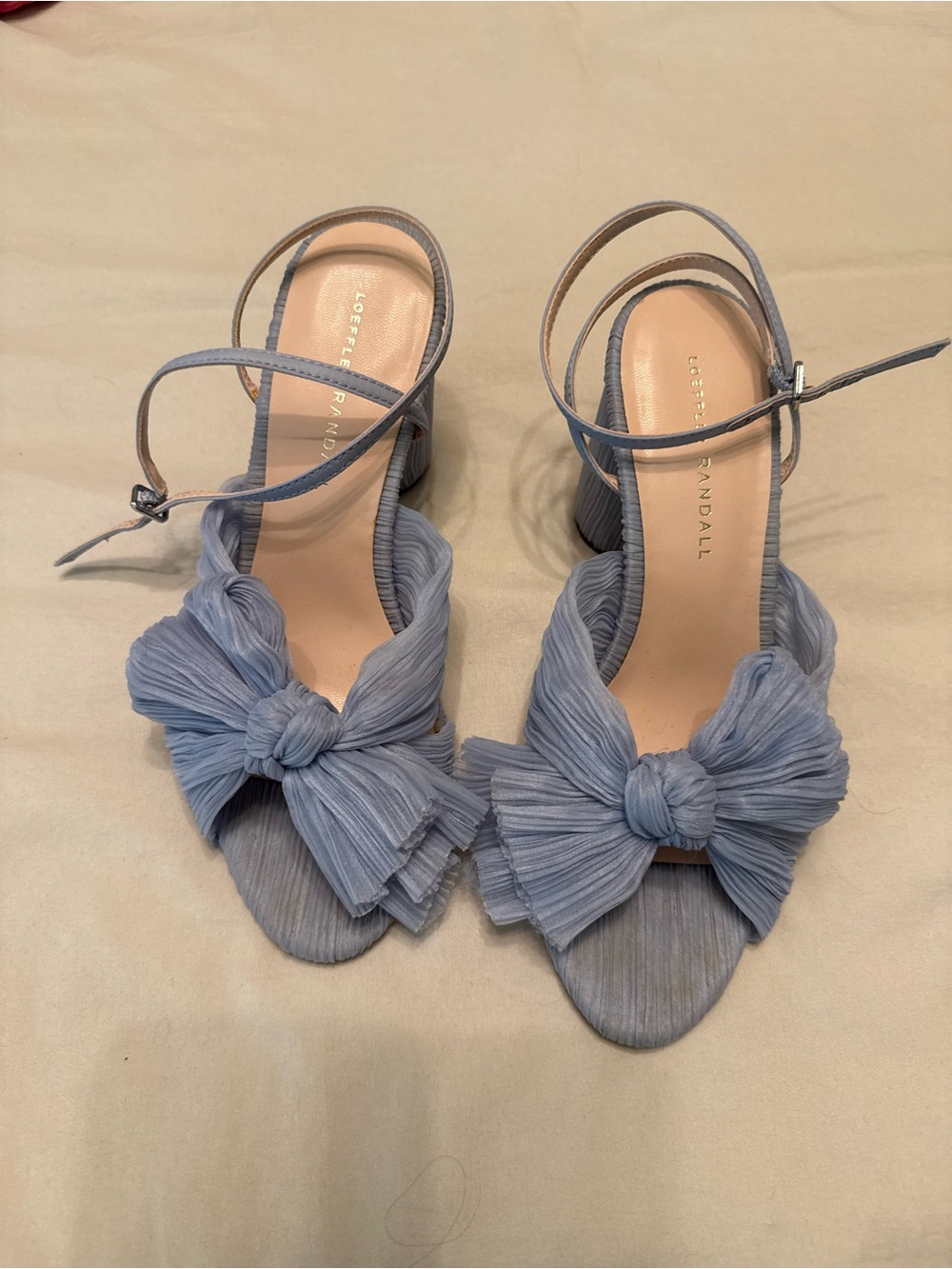Loefler Randall Dahlia Blue Bow Pleated Slingback Heels